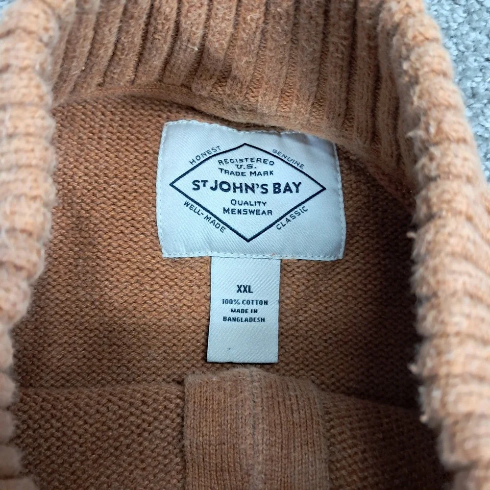 St‎ Johns Bay Mens XXL Tan 100% Cotton Quarter Zip Pullover Sweater Classic Knit